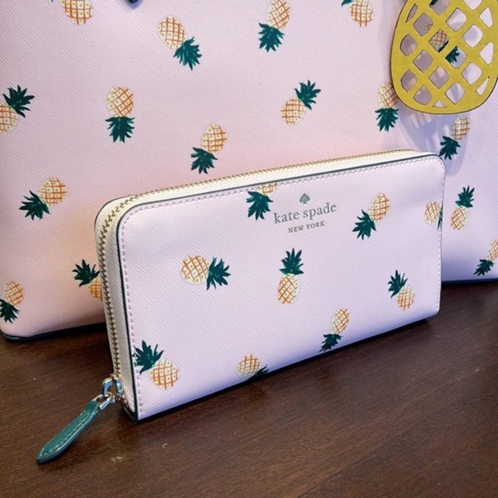 Kate Spade Pineapple Printed Large Continental Wallet Pink Multi - Picture 13 of 16